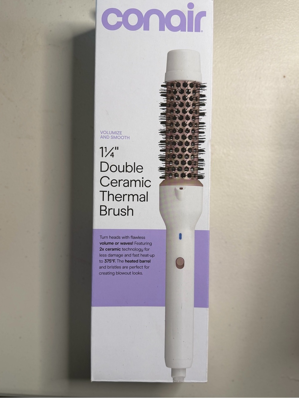 Contain 1¼" Double Ceramic Thermal Brush - White with Rose Gold Barrel